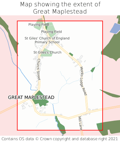 Map showing extent of Great Maplestead as bounding box