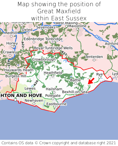 Map showing location of Great Maxfield within East Sussex