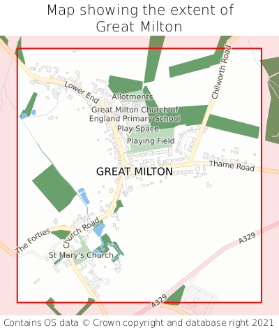 Map showing extent of Great Milton as bounding box