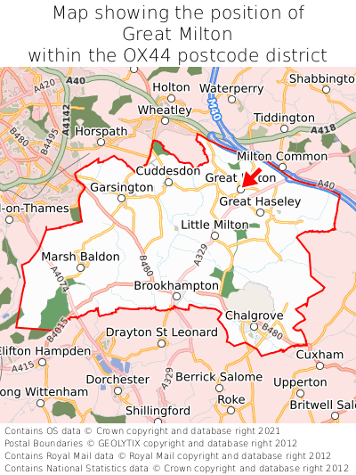 Map showing location of Great Milton within OX44