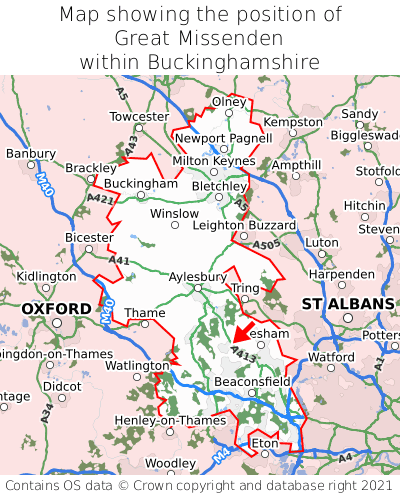 Map showing location of Great Missenden within Buckinghamshire