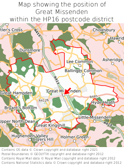 Map showing location of Great Missenden within HP16