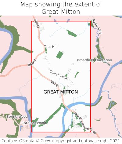 Map showing extent of Great Mitton as bounding box