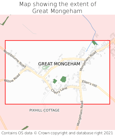 Map showing extent of Great Mongeham as bounding box