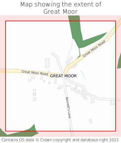 Map showing extent of Great Moor as bounding box