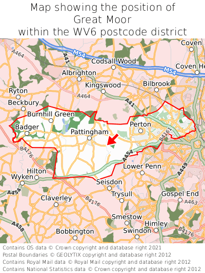 Map showing location of Great Moor within WV6
