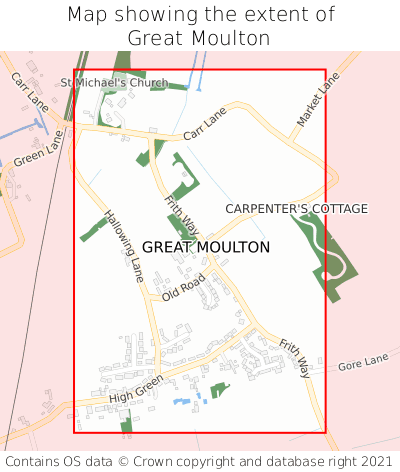 Map showing extent of Great Moulton as bounding box