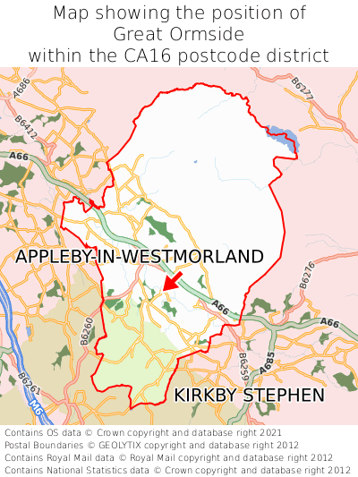 Map showing location of Great Ormside within CA16