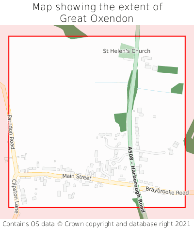 Map showing extent of Great Oxendon as bounding box