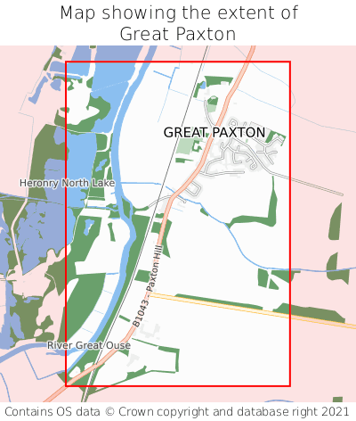 Map showing extent of Great Paxton as bounding box