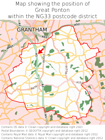 Map showing location of Great Ponton within NG33