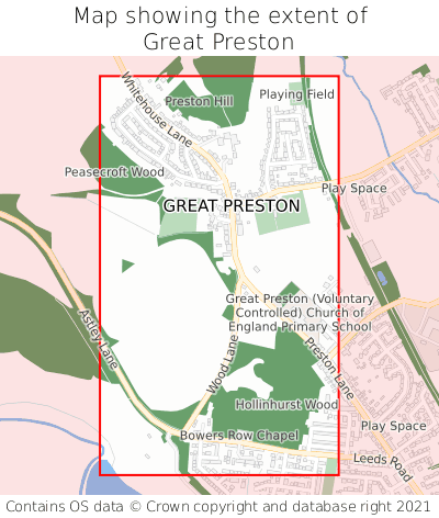 Map showing extent of Great Preston as bounding box