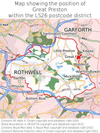 Map showing location of Great Preston within LS26