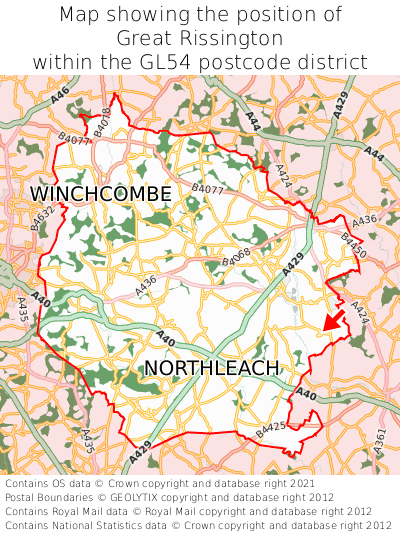 Map showing location of Great Rissington within GL54