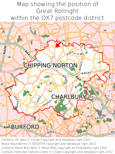 Map showing location of Great Rollright within OX7