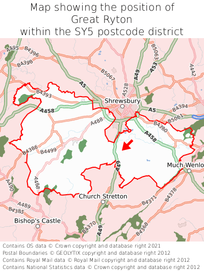 Map showing location of Great Ryton within SY5