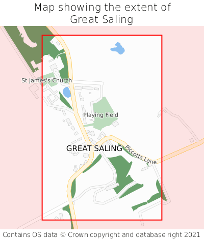 Map showing extent of Great Saling as bounding box