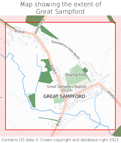 Map showing extent of Great Sampford as bounding box