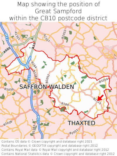 Map showing location of Great Sampford within CB10