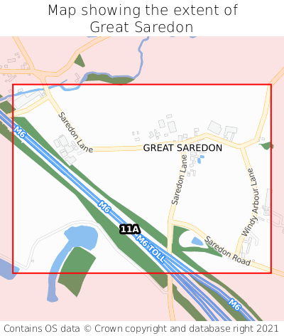 Map showing extent of Great Saredon as bounding box