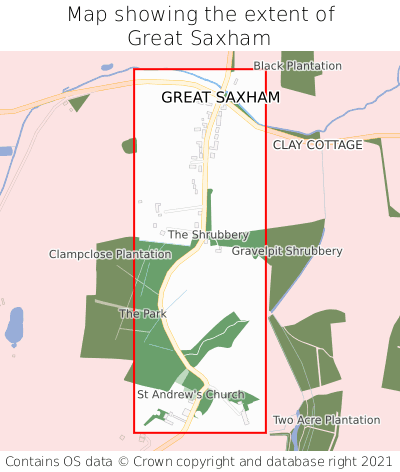 Map showing extent of Great Saxham as bounding box