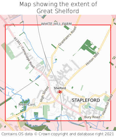 Map showing extent of Great Shelford as bounding box