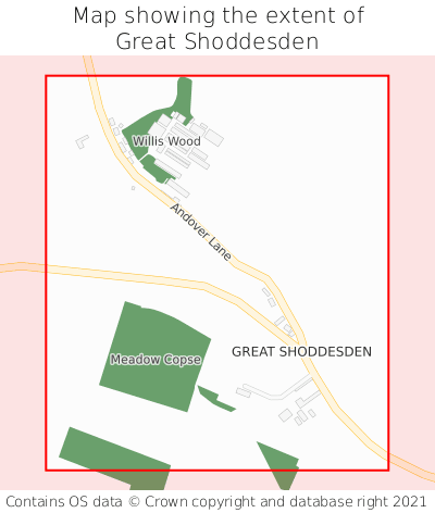 Map showing extent of Great Shoddesden as bounding box