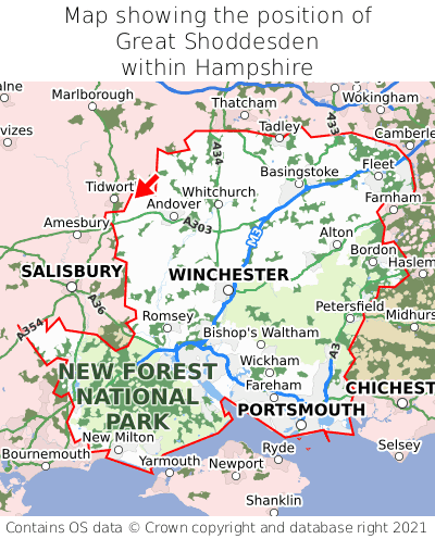 Map showing location of Great Shoddesden within Hampshire