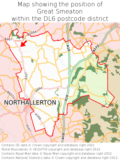 Map showing location of Great Smeaton within DL6