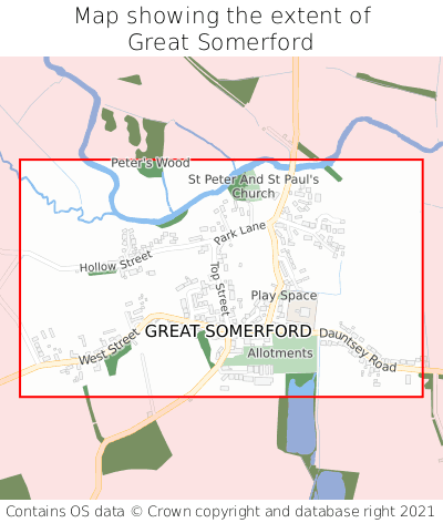 Map showing extent of Great Somerford as bounding box