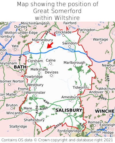 Map showing location of Great Somerford within Wiltshire