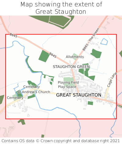Map showing extent of Great Staughton as bounding box