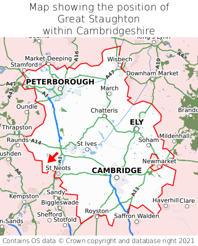 Map showing location of Great Staughton within Cambridgeshire