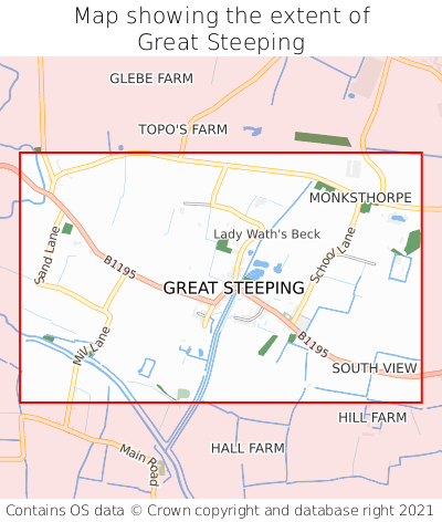 Map showing extent of Great Steeping as bounding box