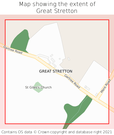 Map showing extent of Great Stretton as bounding box