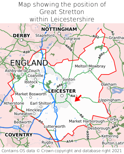 Map showing location of Great Stretton within Leicestershire