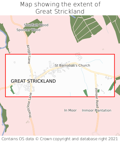 Map showing extent of Great Strickland as bounding box