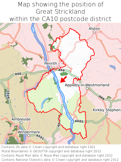 Map showing location of Great Strickland within CA10