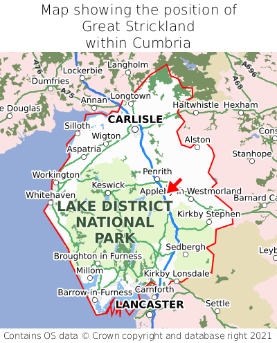 Map showing location of Great Strickland within Cumbria