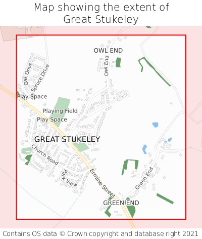 Map showing extent of Great Stukeley as bounding box