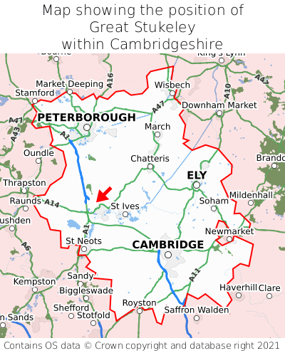 Map showing location of Great Stukeley within Cambridgeshire