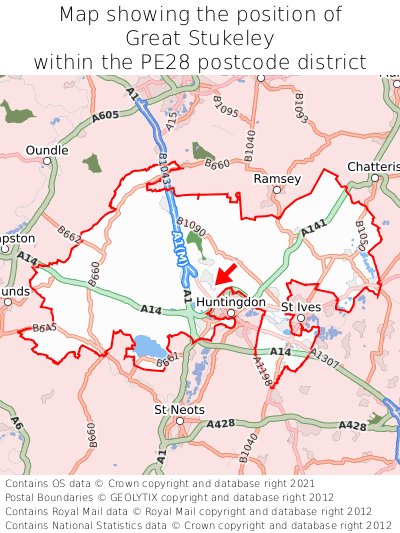 Map showing location of Great Stukeley within PE28