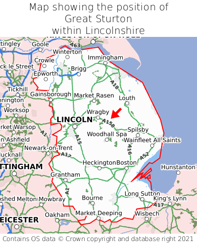 Map showing location of Great Sturton within Lincolnshire