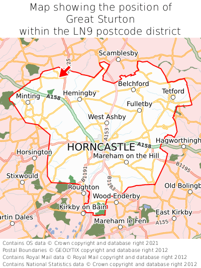 Map showing location of Great Sturton within LN9