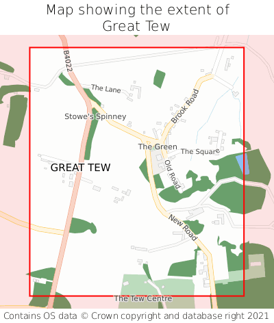 Map showing extent of Great Tew as bounding box