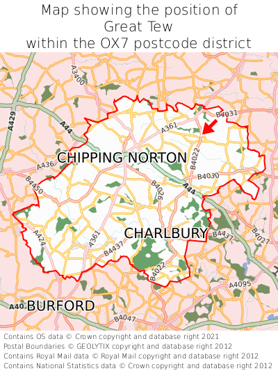 Map showing location of Great Tew within OX7
