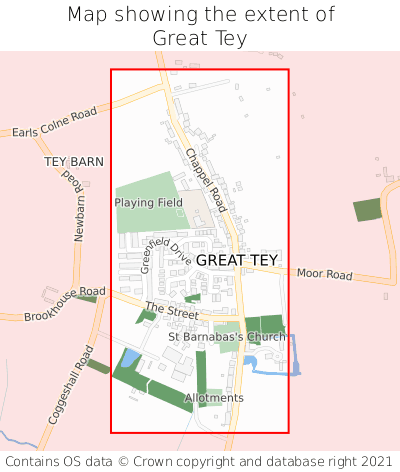 Map showing extent of Great Tey as bounding box