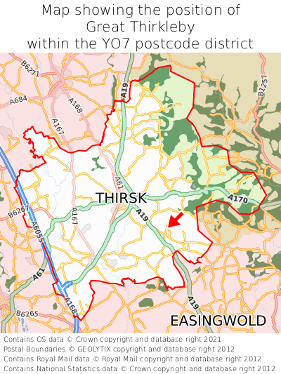Map showing location of Great Thirkleby within YO7