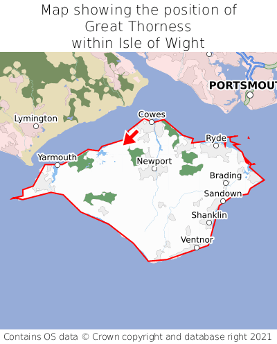 Map showing location of Great Thorness within Isle of Wight