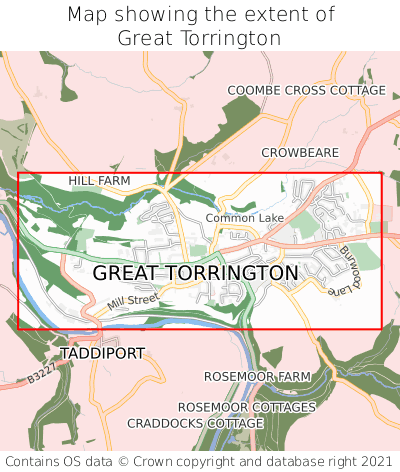 Map showing extent of Great Torrington as bounding box